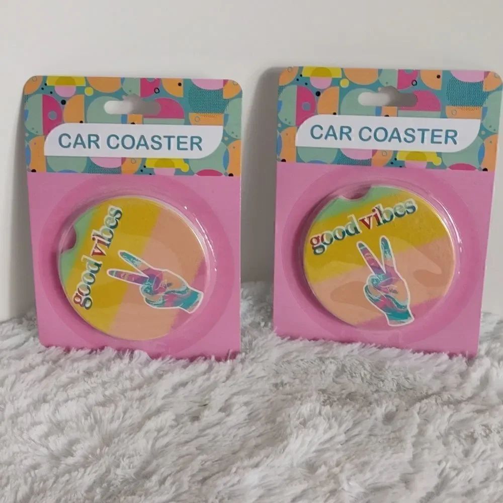 2 Ceramic "Peace" Car Coasters - Picture 1 of 3
